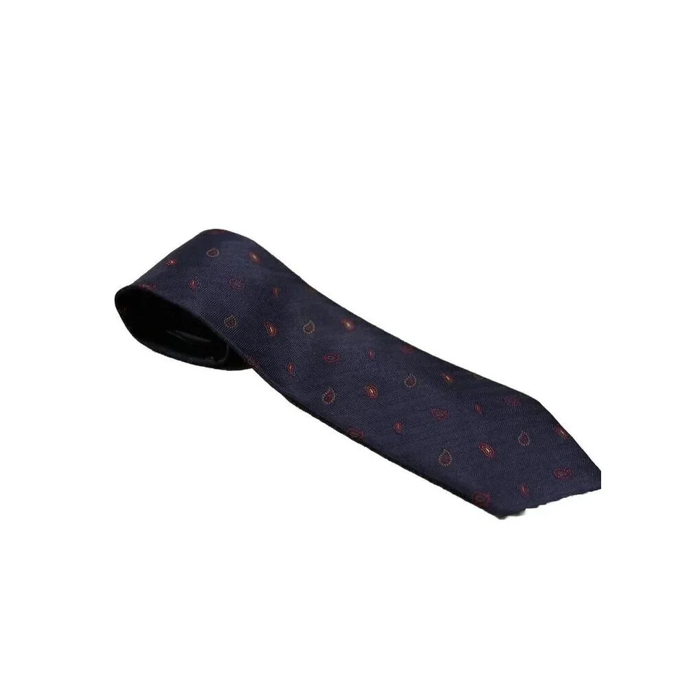 Vintage Brooks Brothers Blue Paisley Silk Tie USA Made Yellow Red‎ 59.5L x 3.75W